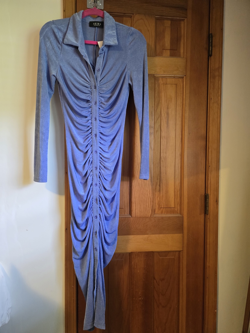 Akira Lavender Ruched Button-Front Long Sleeve Dress - Picture 12 of 16